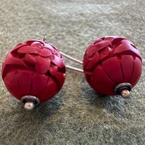 Red Lacquer Carved Cinnabar Chinese Earrings